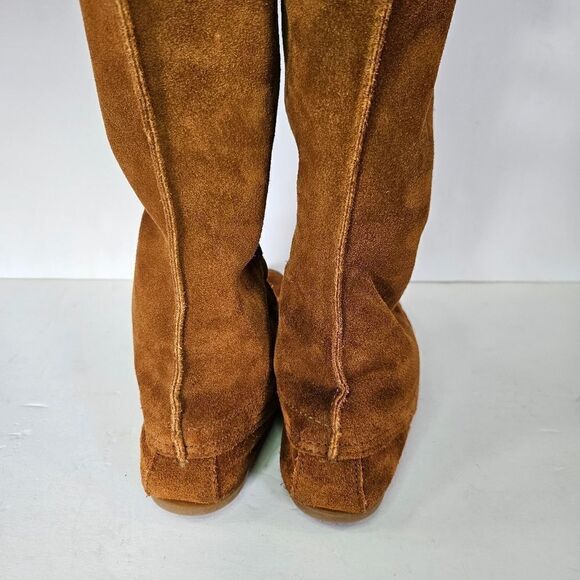 Minnetonka Brown Lace Front Knee High Suede Fringe Moccasins Festival Boots Sz 7 - Picture 5 of 11